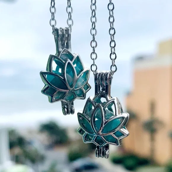 Amazonite Lotus Caged Crystal Necklace - Picture 2 of 6